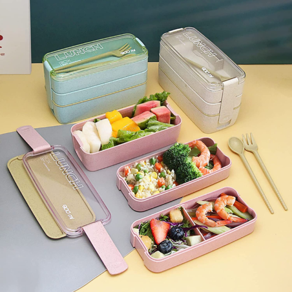 Bento Box with Compartments | 3 Layer Microwavable Lunch Box for Adults - Image 2